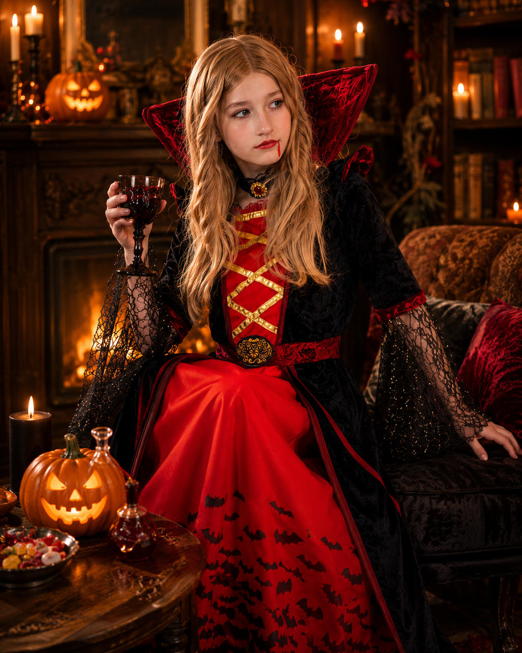 Kids gothic vampire costume front view