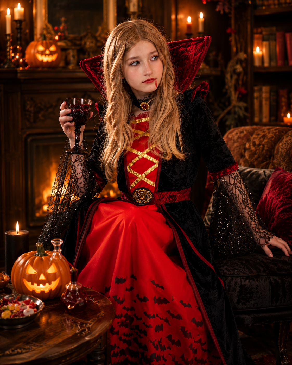 Kids gothic vampire costume front view
