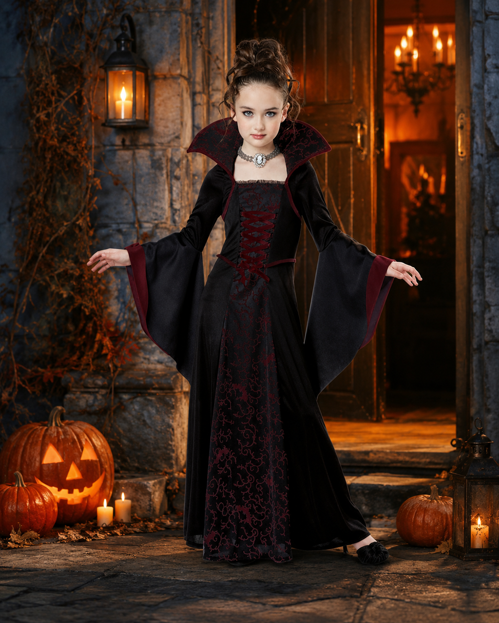 Kids wine red royal vampire costume