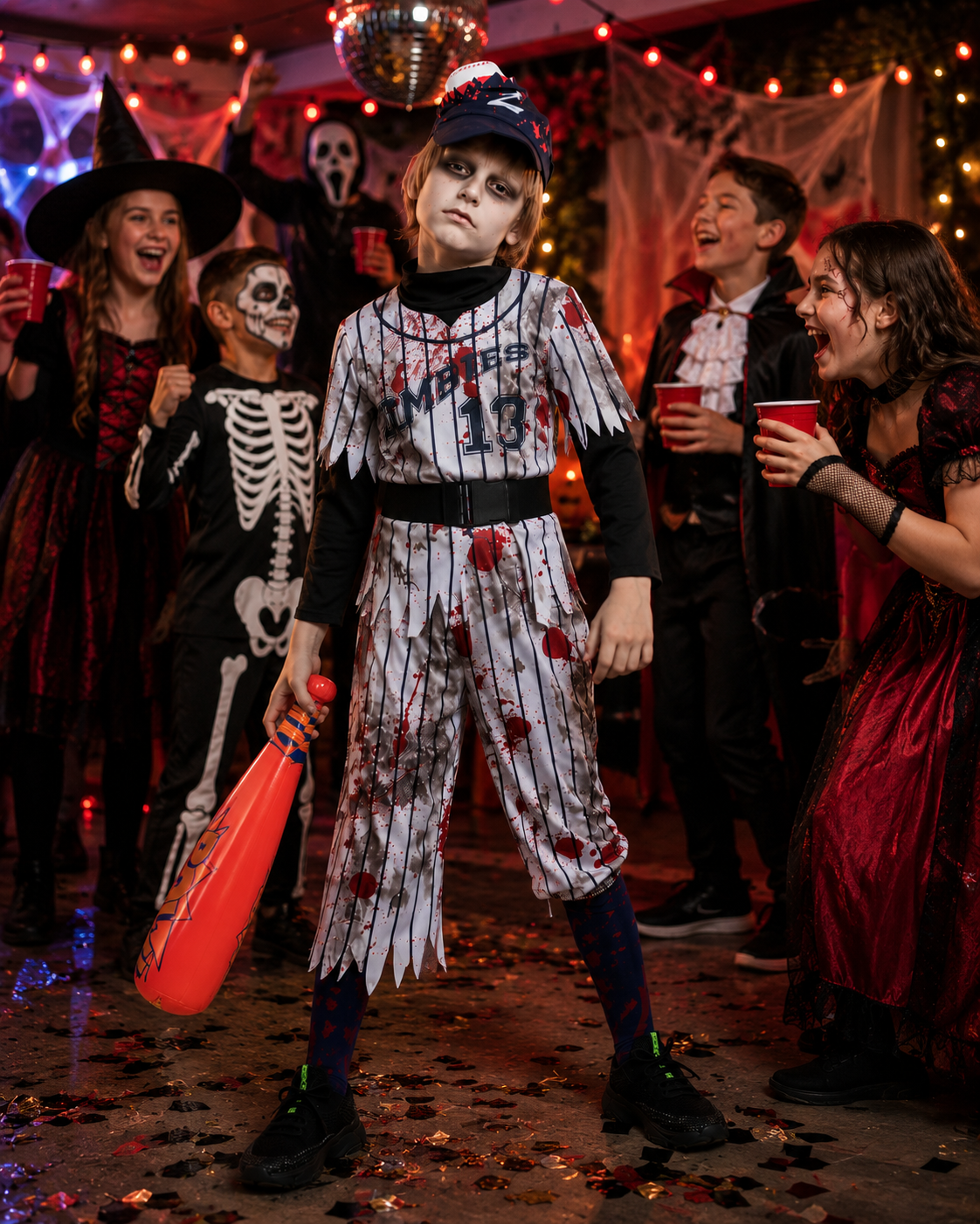 Kids zombie baseball costume front view