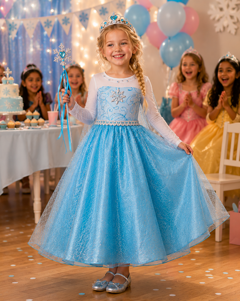 Kids blue princess costume front view
