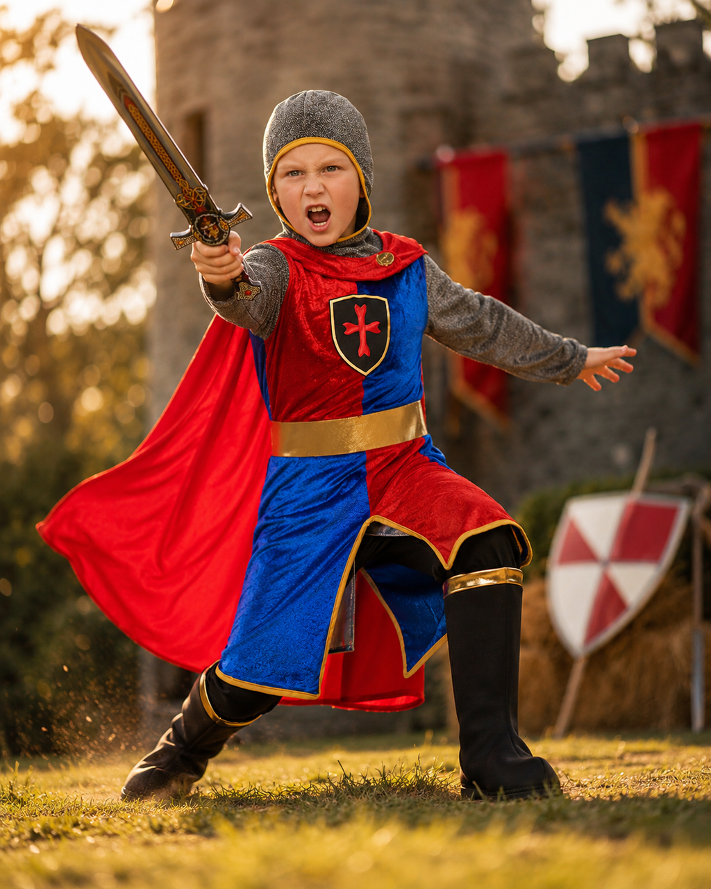 Kids medieval knight costume front view
