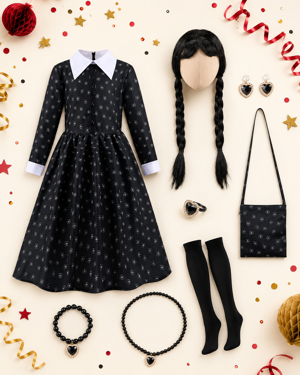 Kids black floral costume accessories