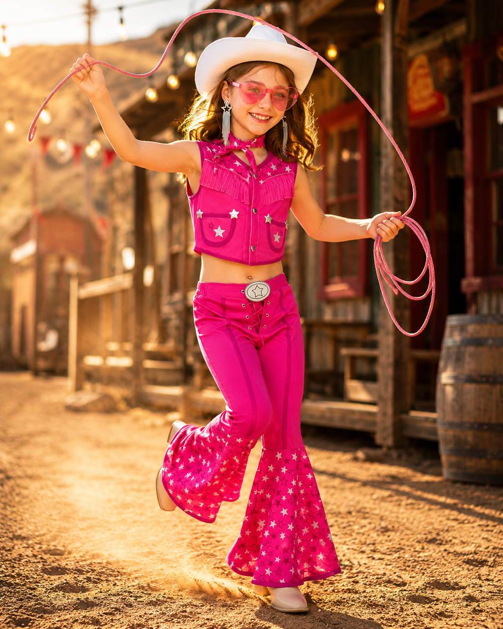 Kids pink western disco costume outfit