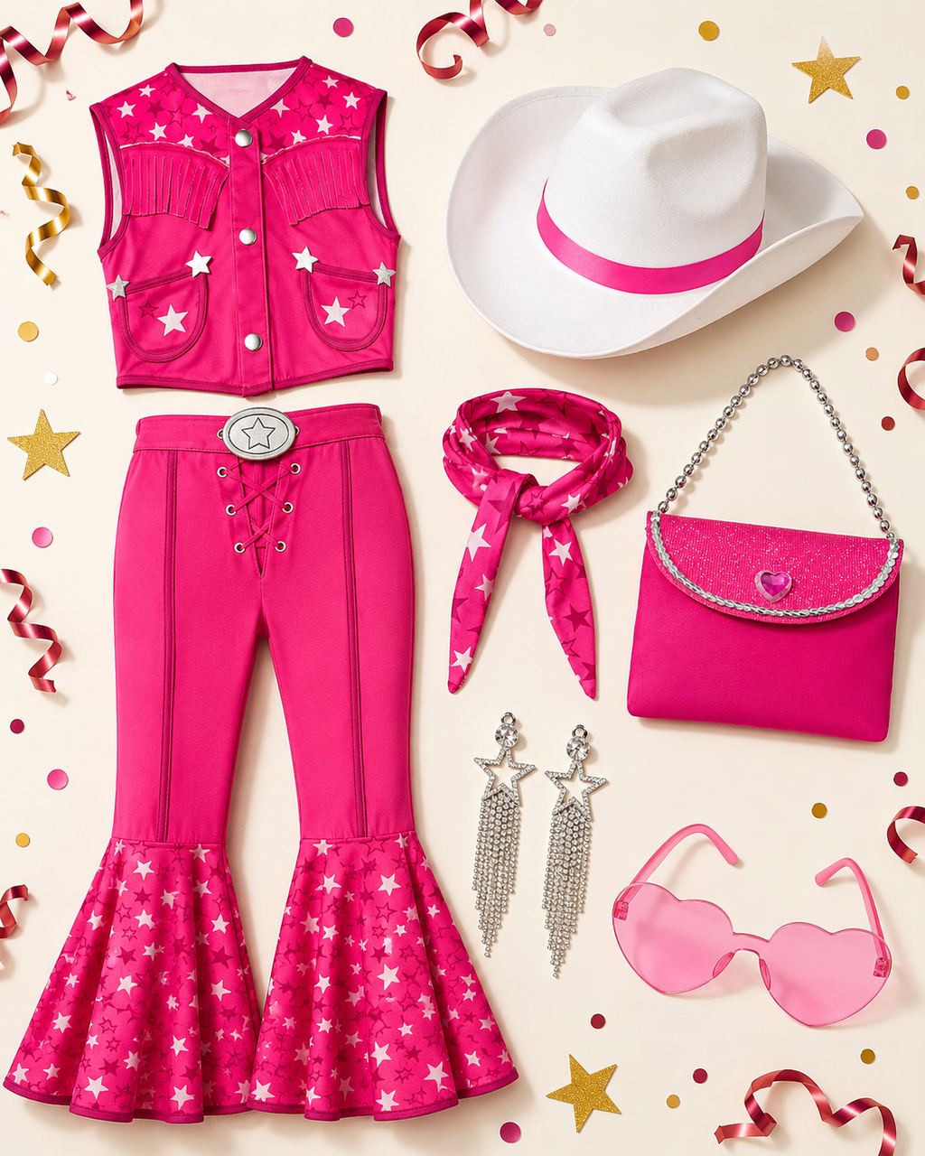 Kids pink disco cowgirl costume detail