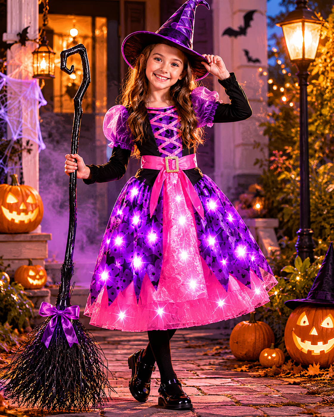 Purple kids light-up bat witch tutu costume