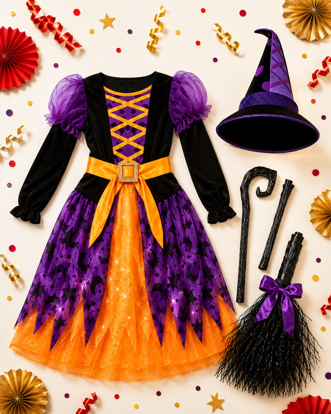 Kids light-up witch costume dress detail