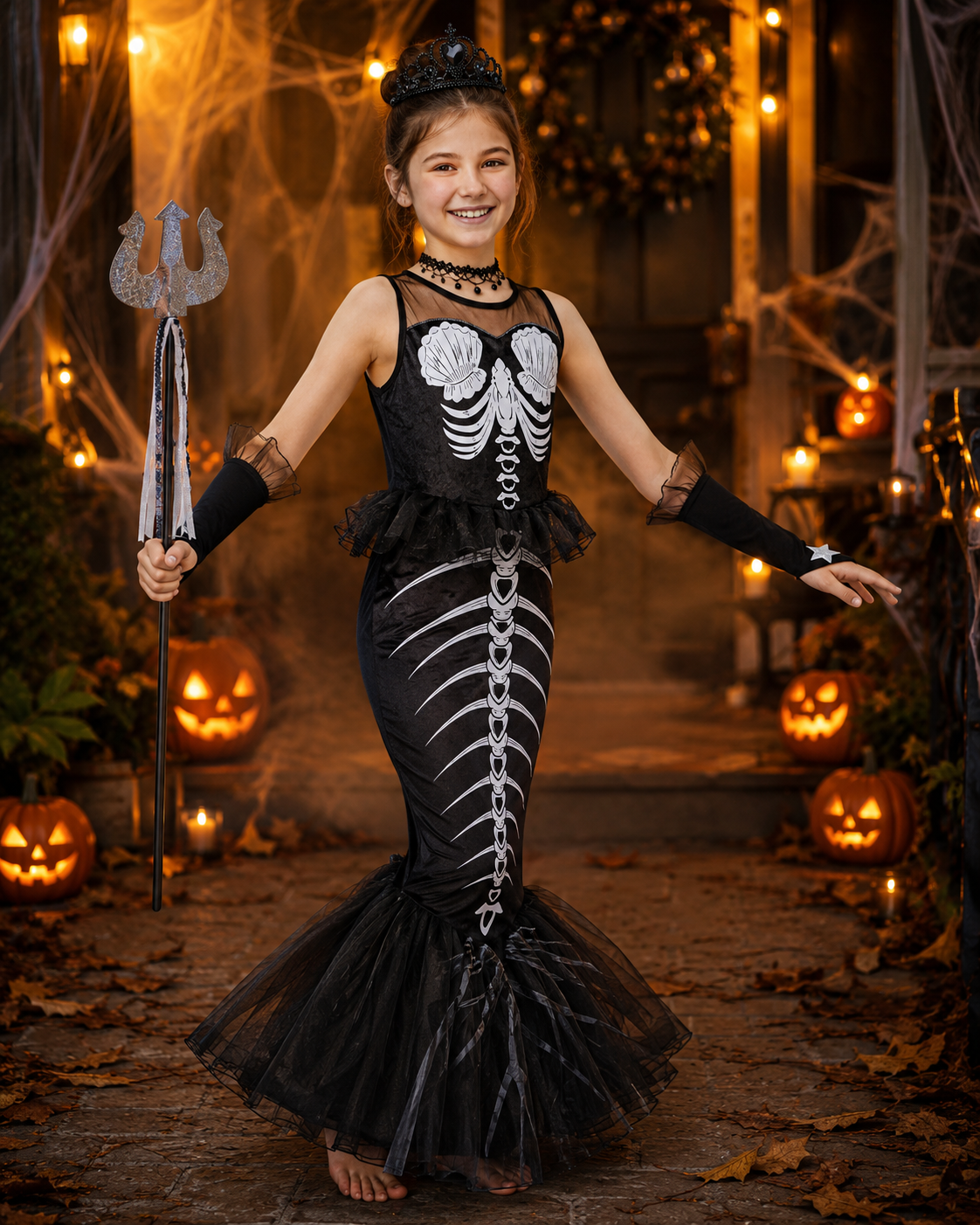 Kids skeleton mermaid costume set