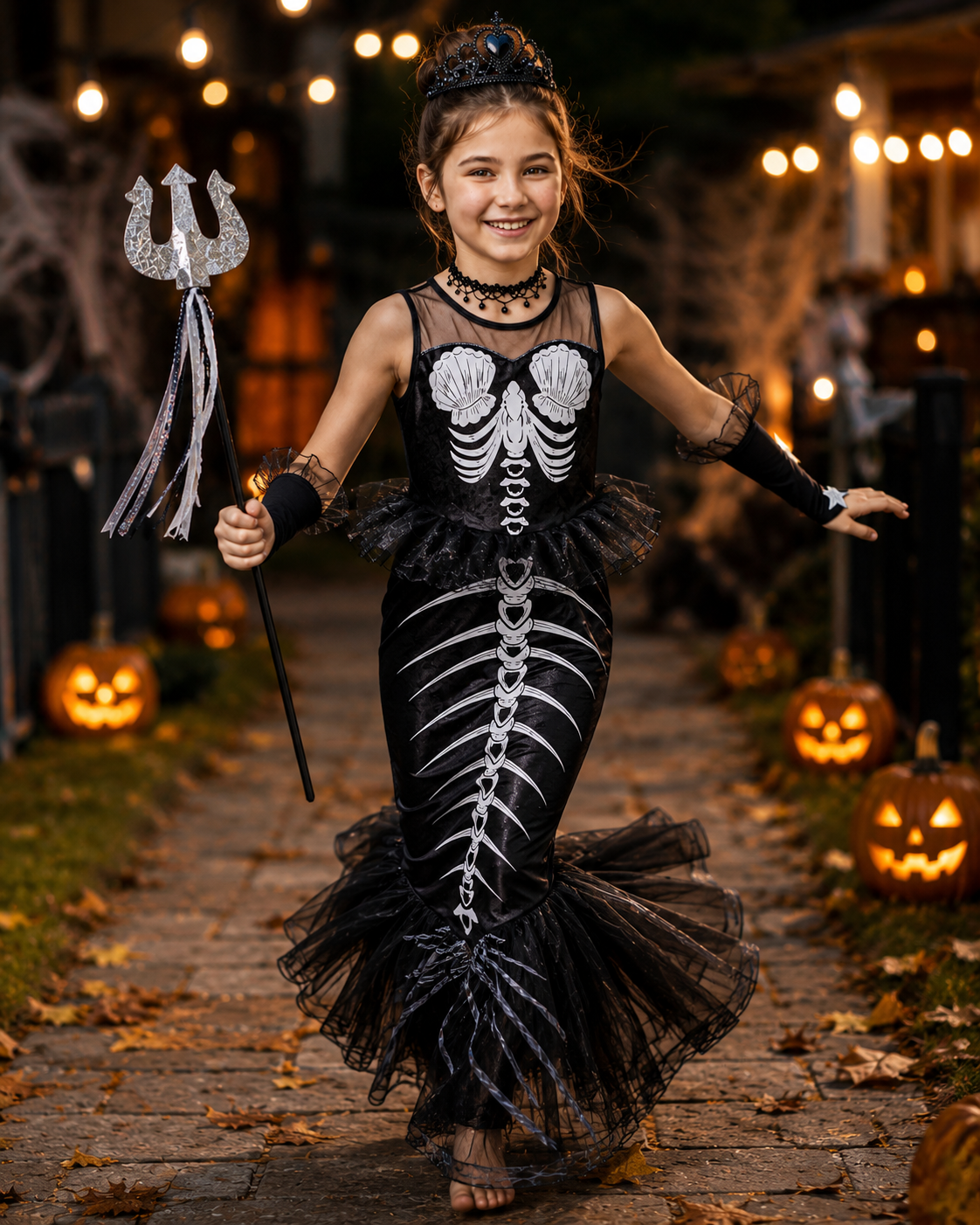 Kids skeleton mermaid dress costume