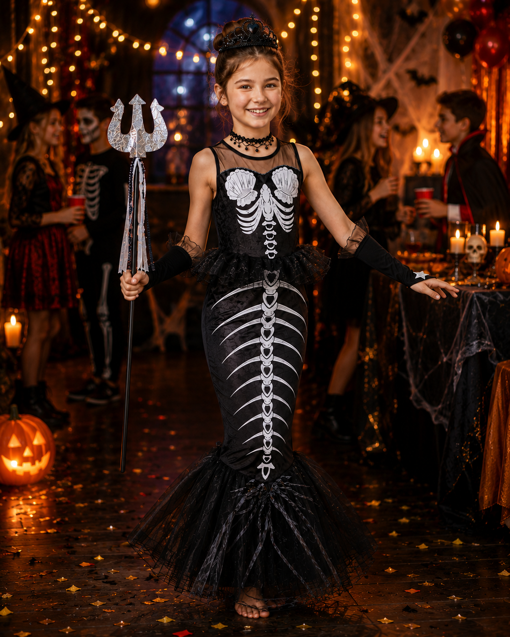 Kids mermaid skeleton dress detail