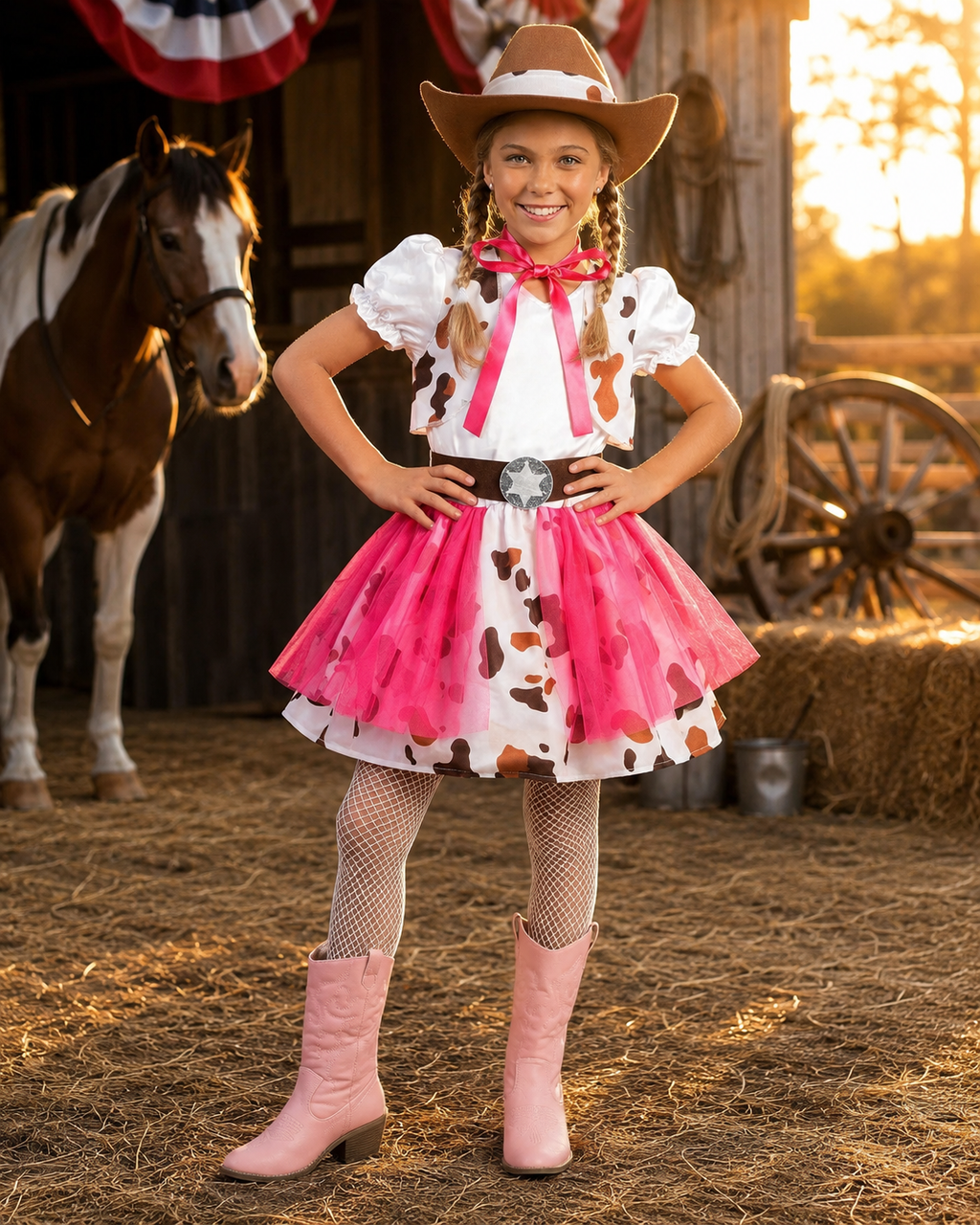 Kids pink and white cowgirl costume with hat