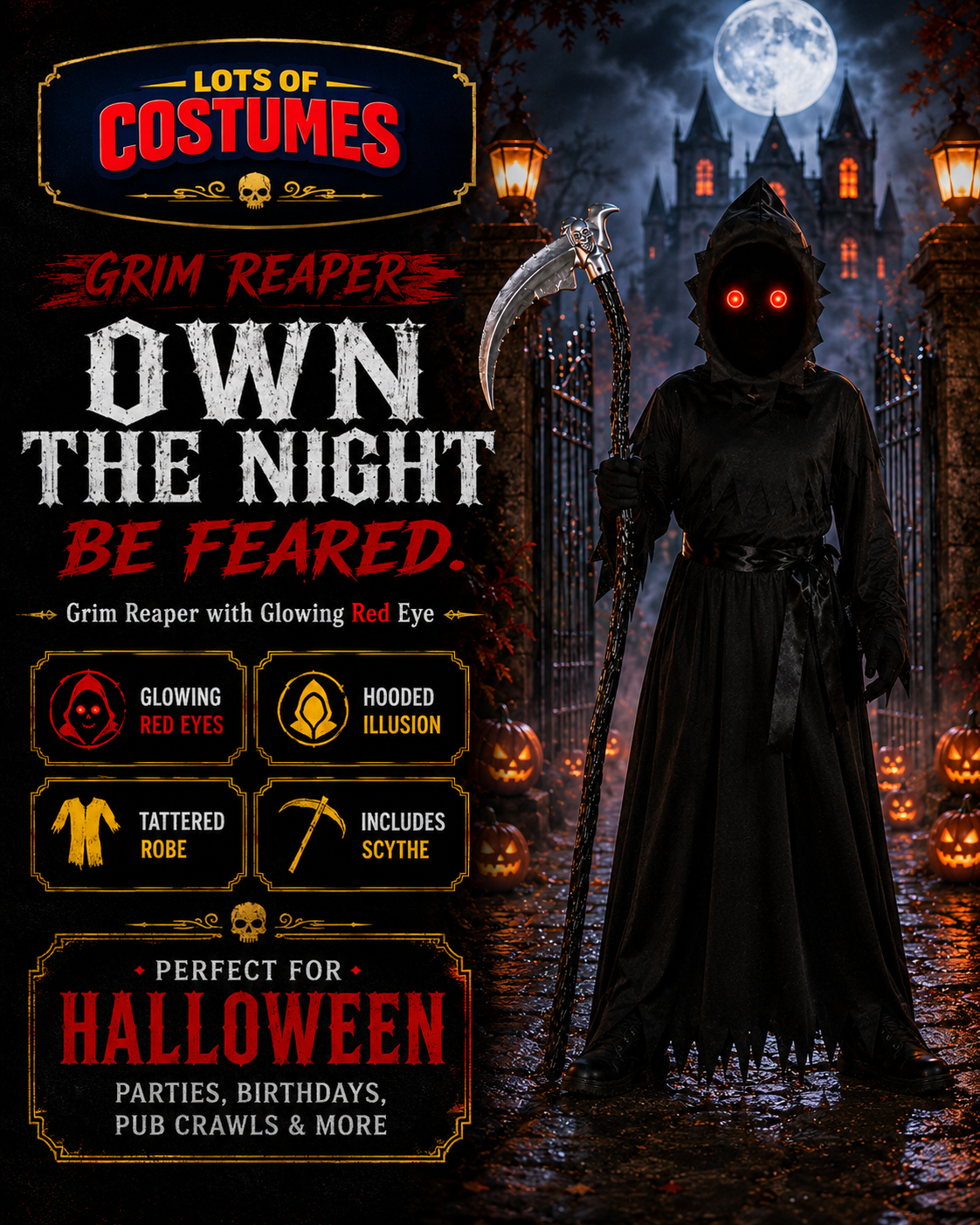 Kids grim reaper costume size guide