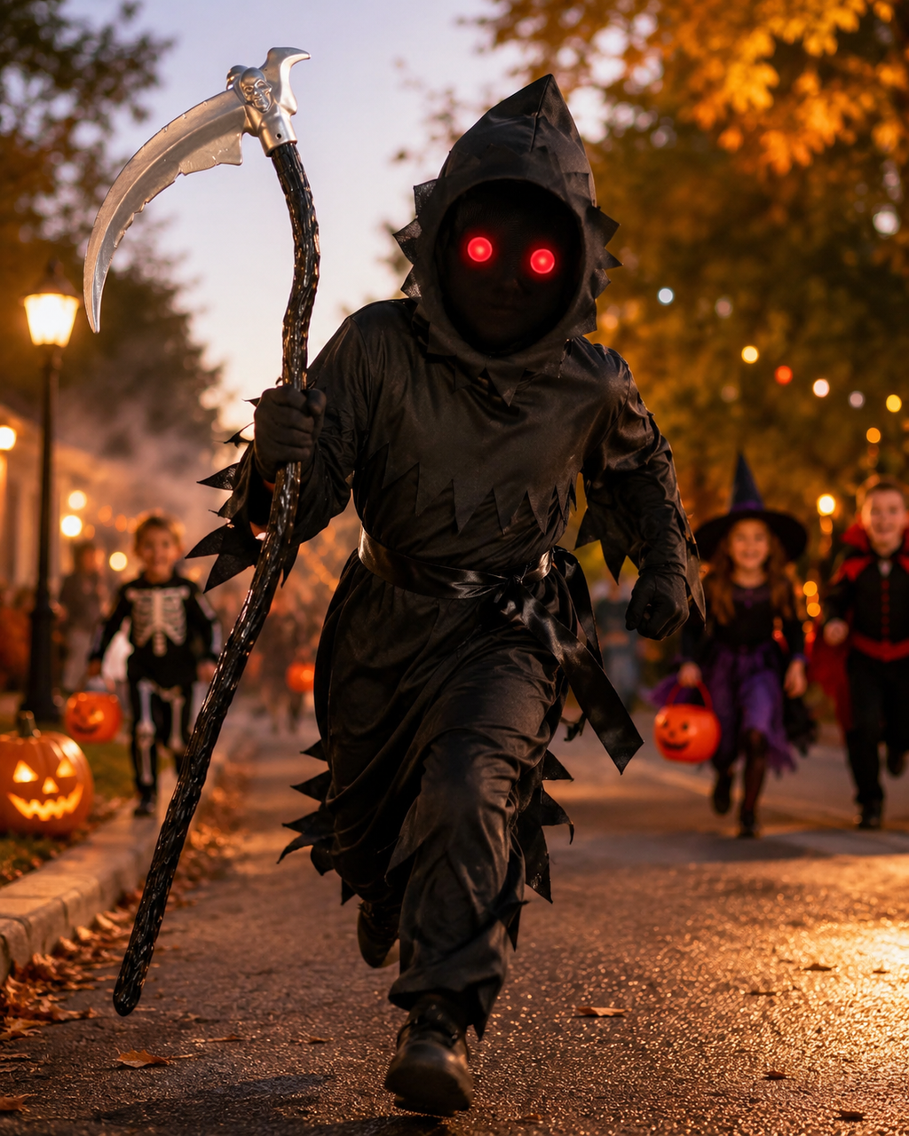 Black kids grim reaper costume front view