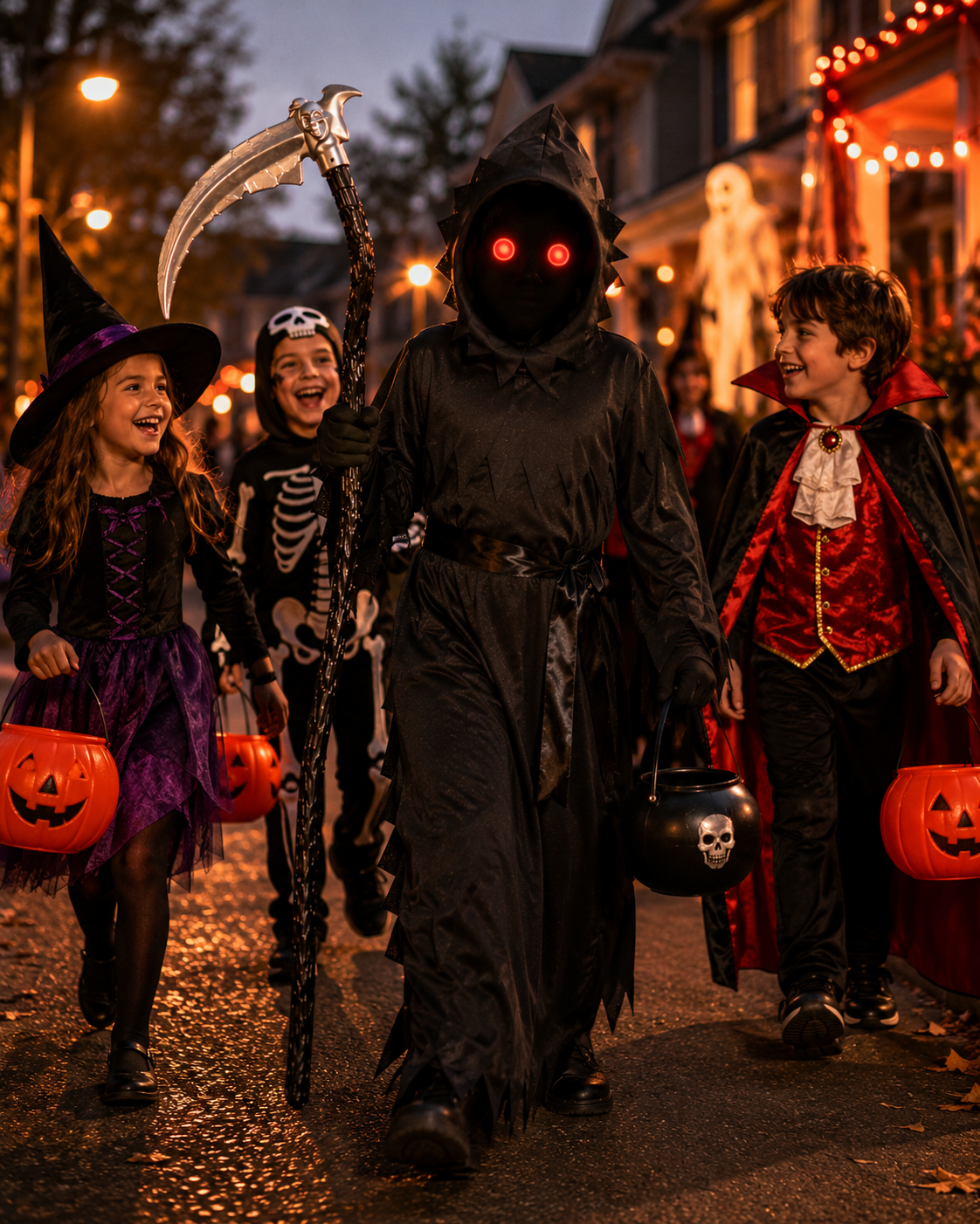 Kids grim reaper costume with scythe accessory