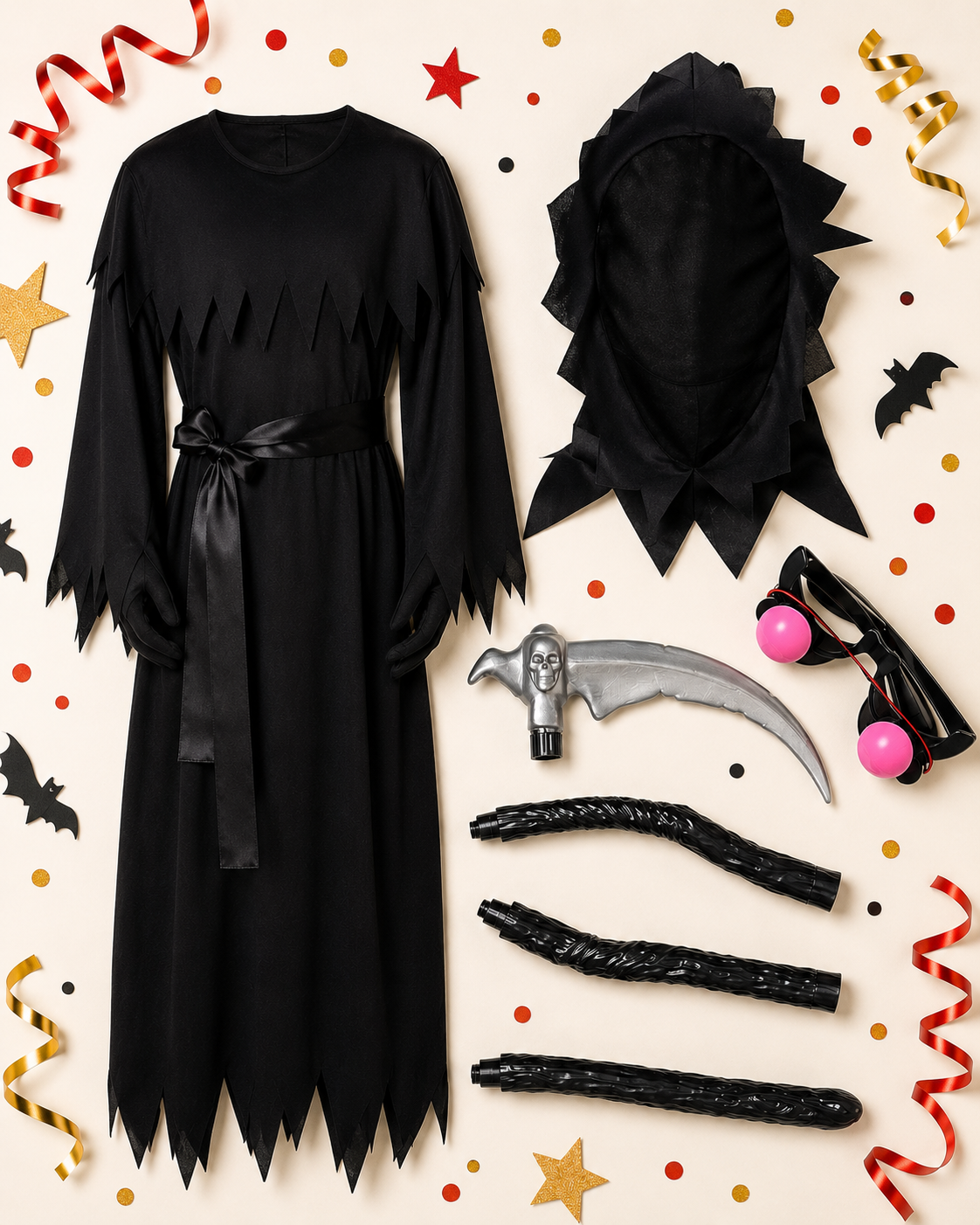 Kids black grim reaper costume details