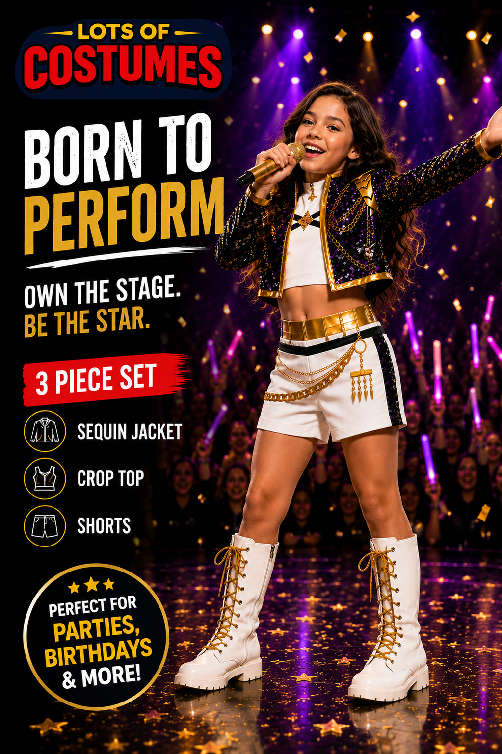 Kids black stage outfit size guide