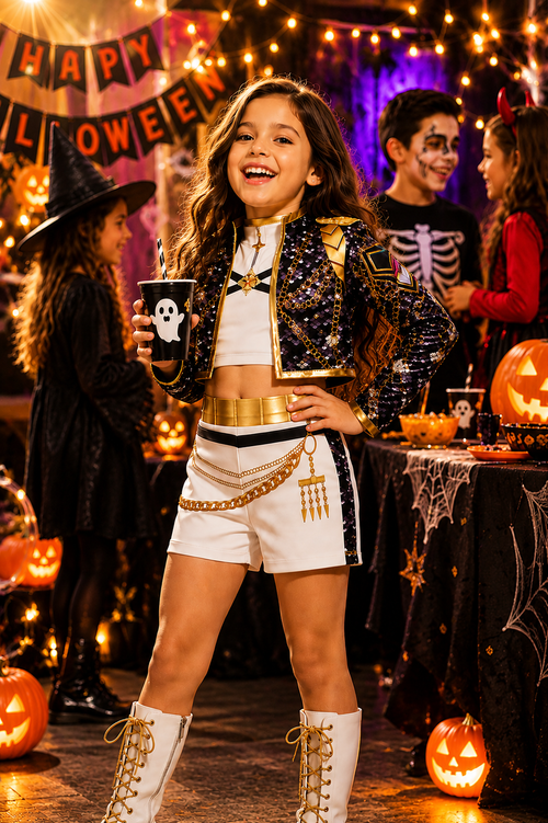 Kids black stage performance outfit set