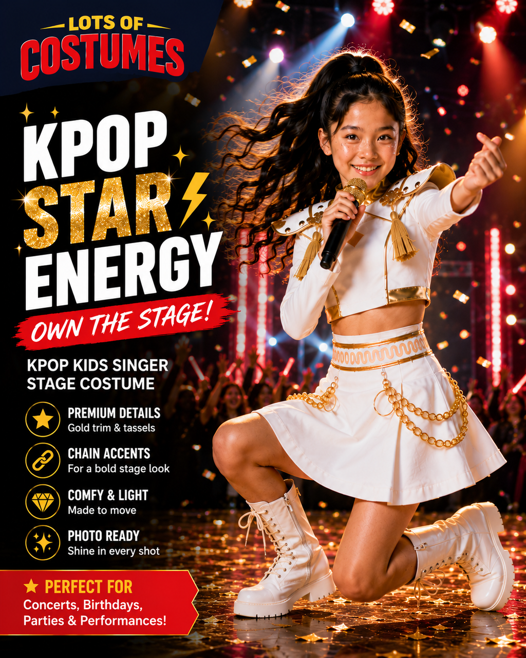 Kids white stage outfit size guide
