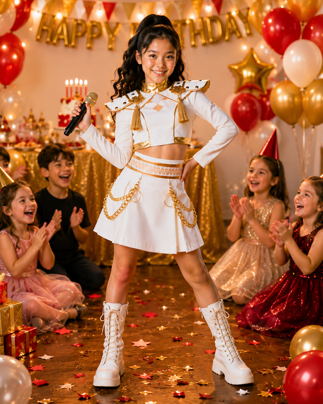 Kids white stage outfit jacket and skirt