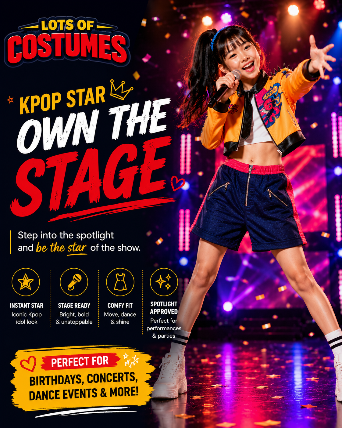 Kids yellow stage outfit size guide
