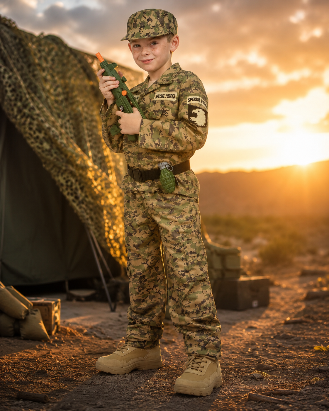 Kids Military Soldier Costume Set with Accessories