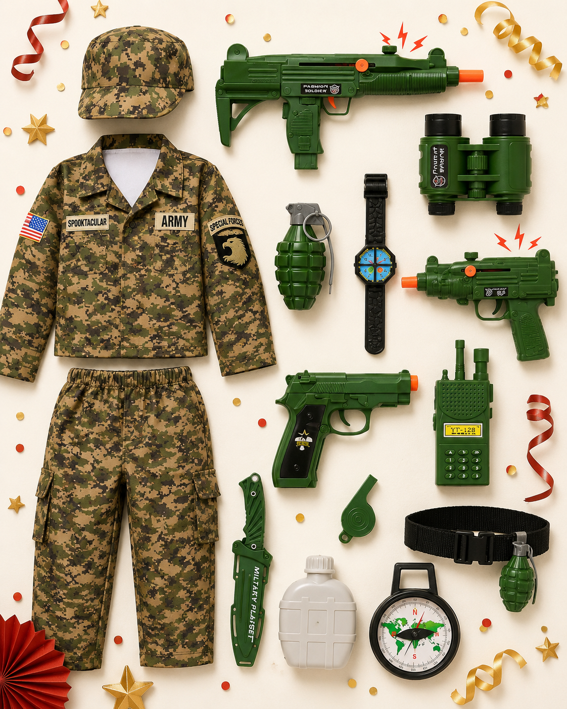 Kids Military Soldier Costume Set with Accessories