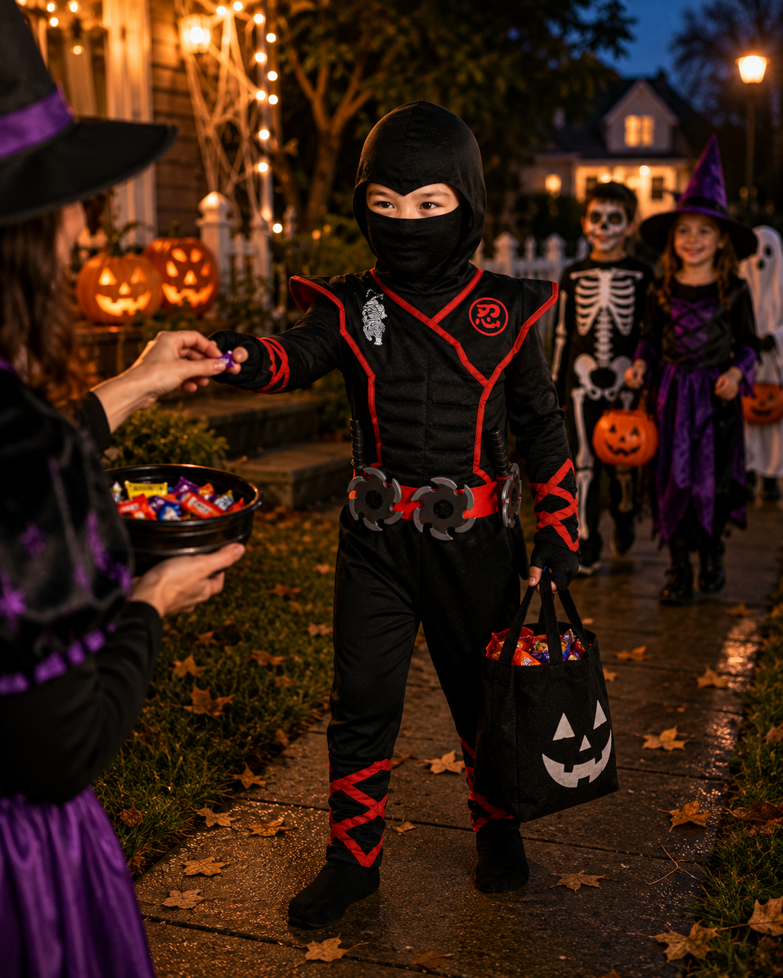 Kids black ninja costume detail