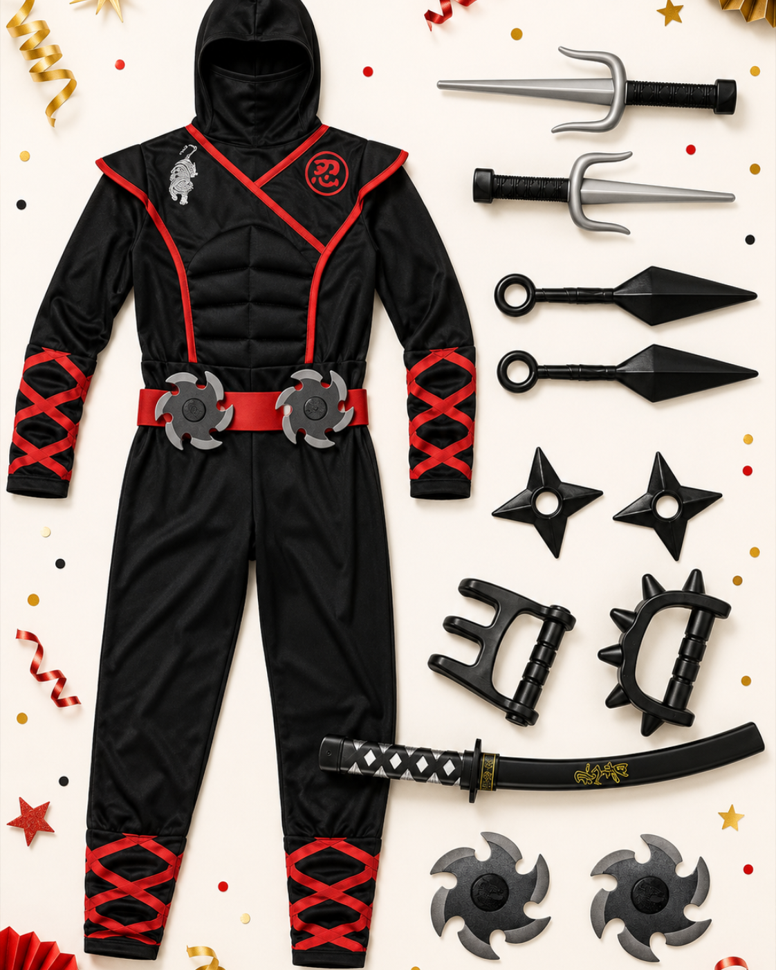 Kids black ninja costume accessory set