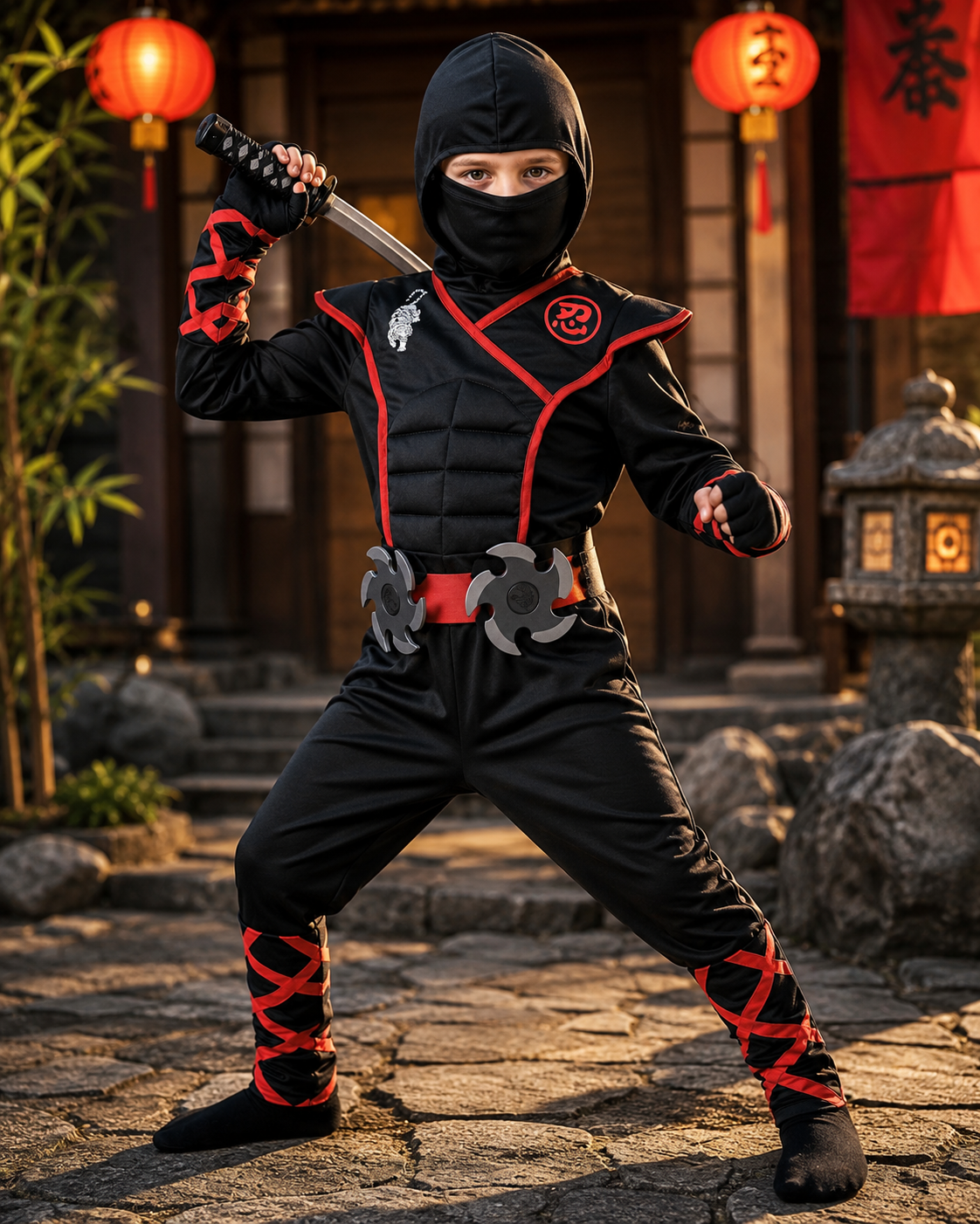 Kids black ninja costume set
