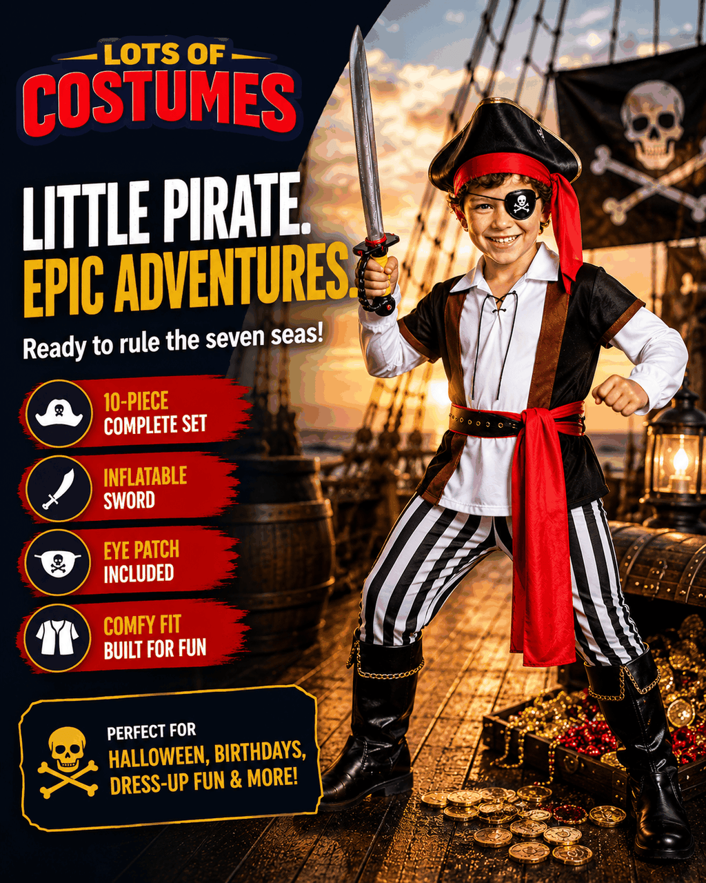 Kids pirate costume size guide