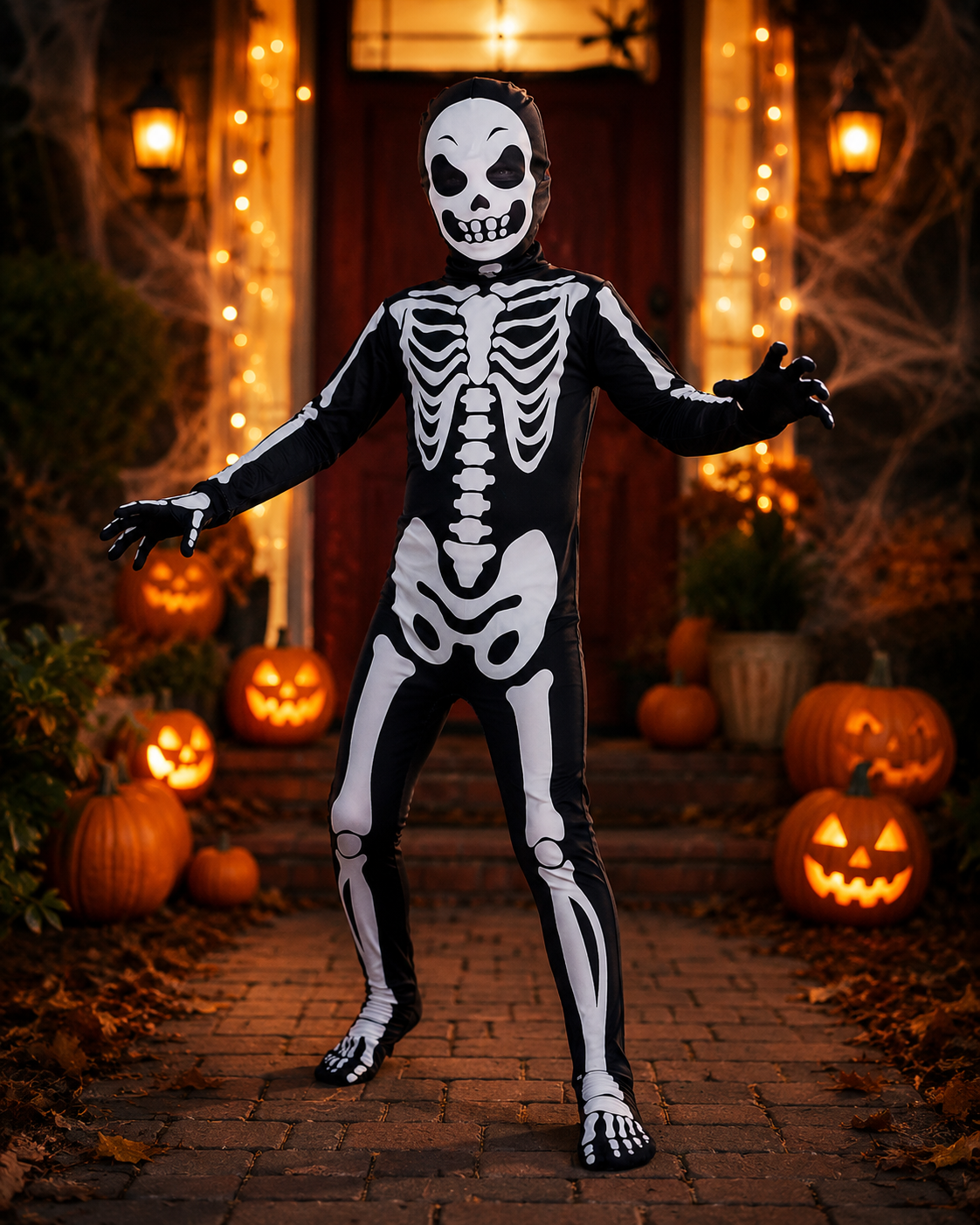 Kids skeleton costume front view