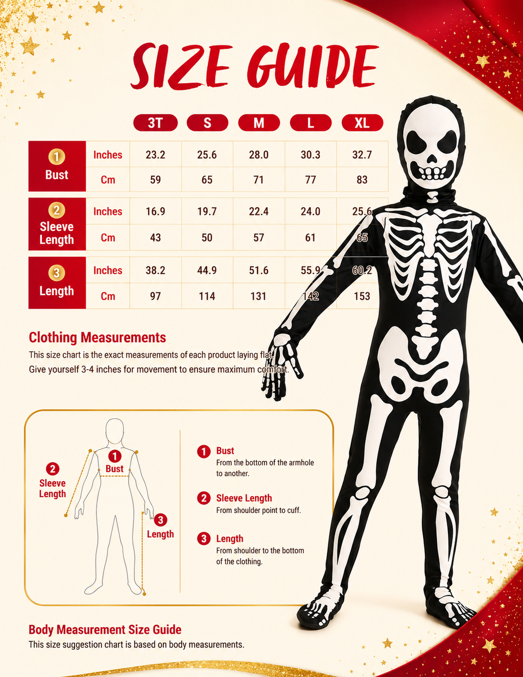 Kids black and white skeleton costume