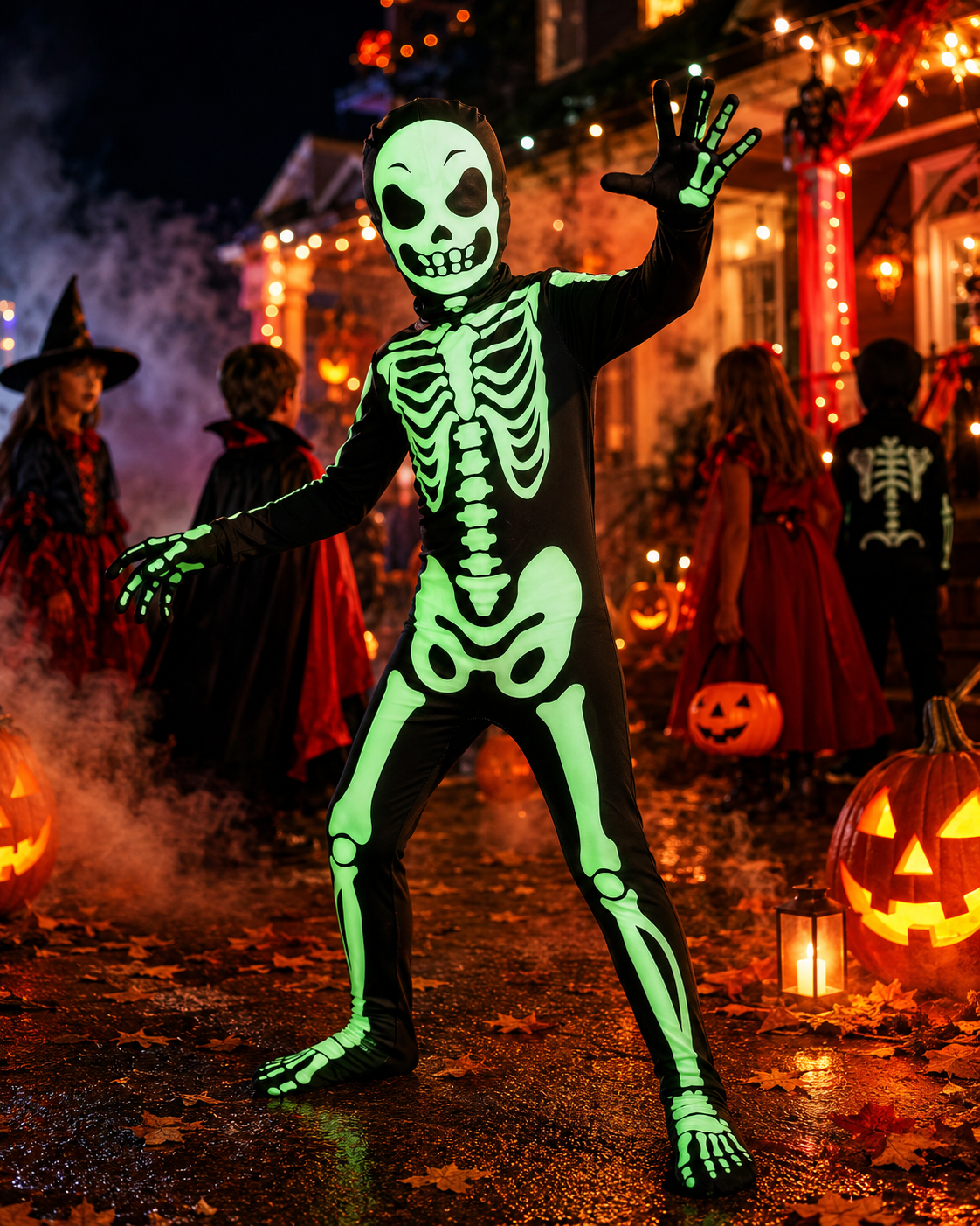 Kids skeleton-print jumpsuit costume