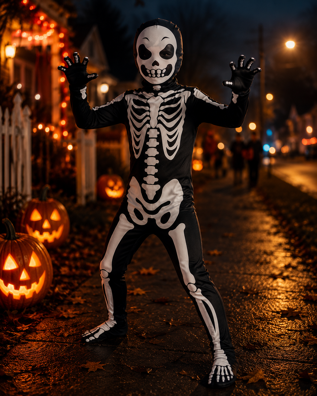 Kids skeleton costume hood detail
