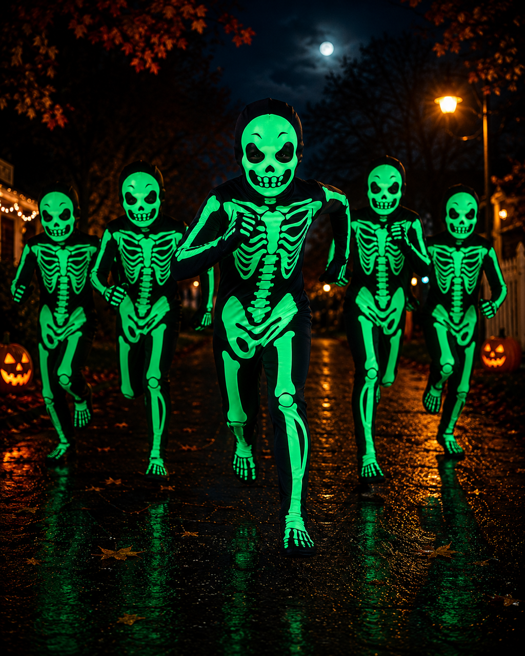 Kids skeleton costume glow detail