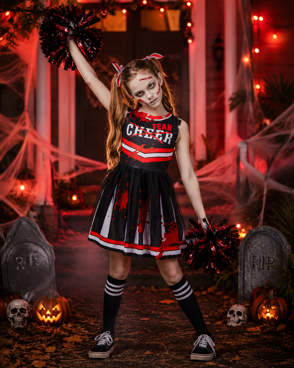 Kids spooky cheerleader costume front view