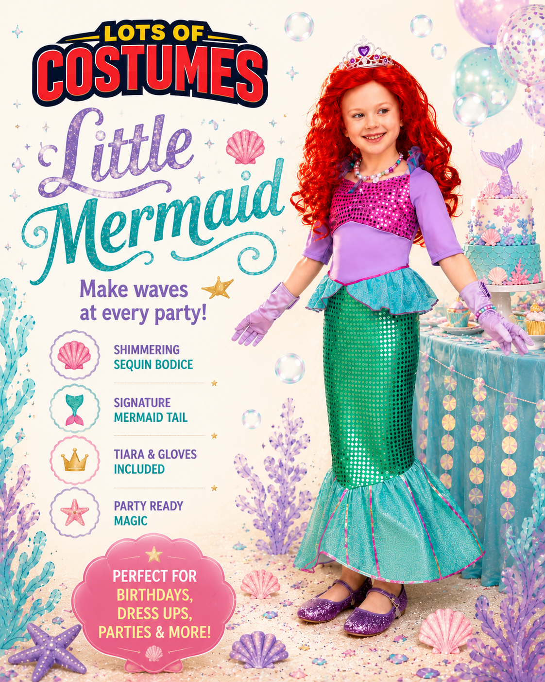 Kids mermaid princess costume size guide