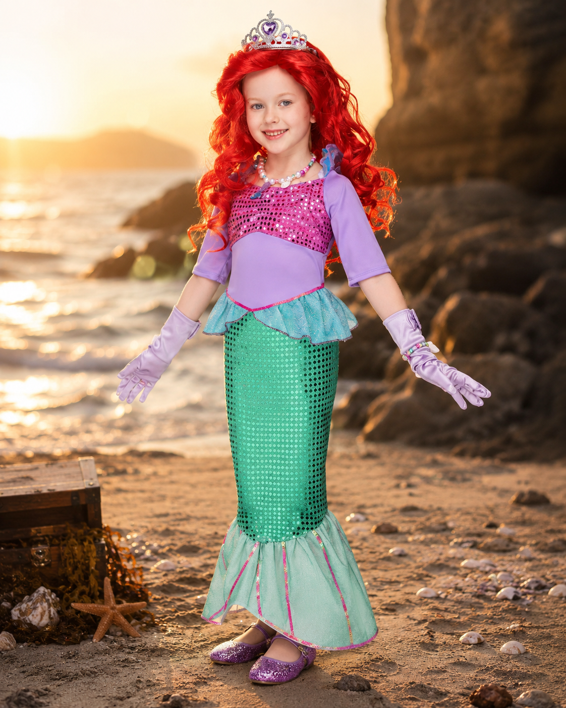 Kids light purple mermaid princess costume set