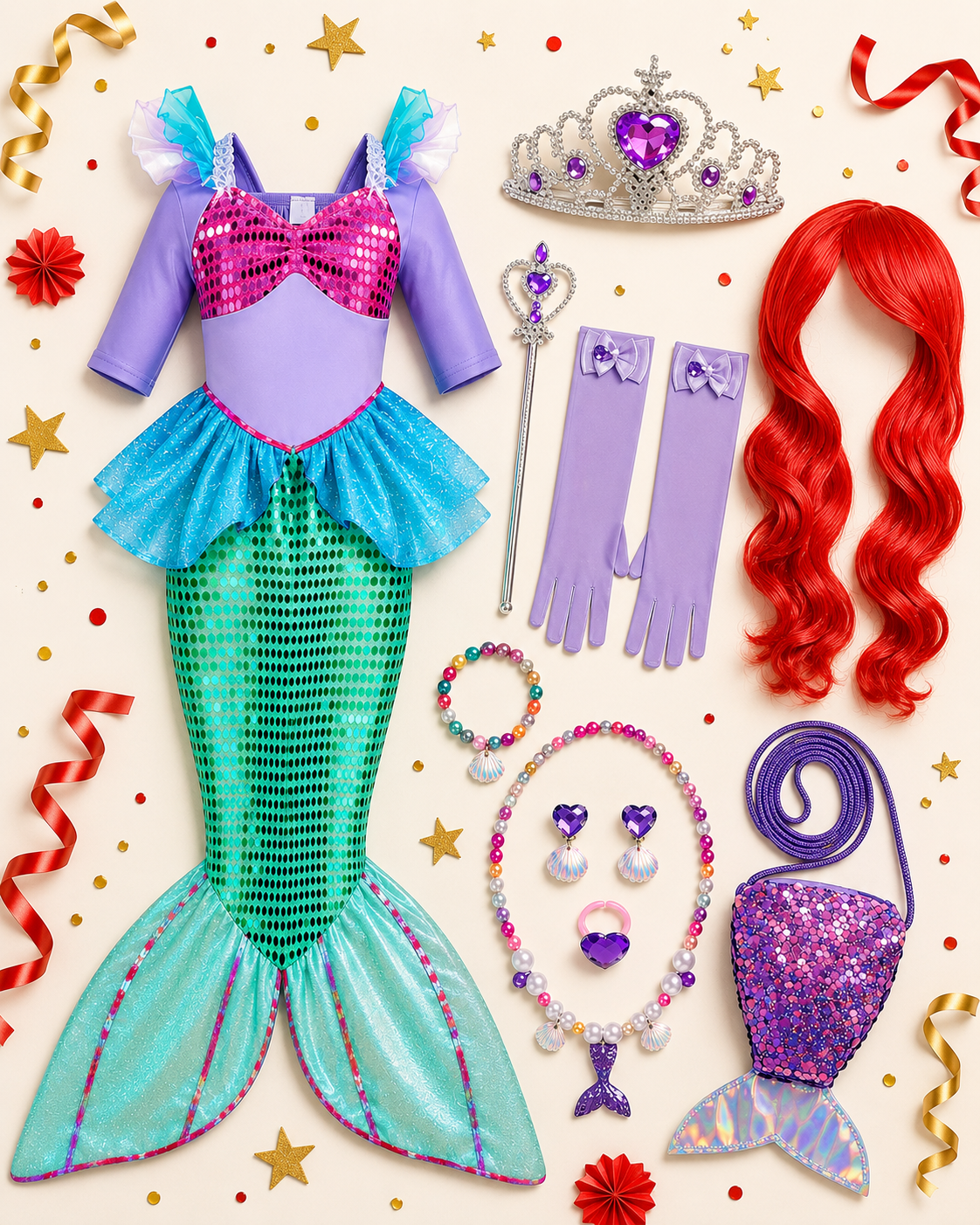 Kids mermaid princess costume accessory set